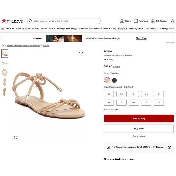 NEW Arezzo Camila Flat Sandals Size 8 True Sand Tan Strappy Tie Boho Flats Nude - Picture 2 of 9